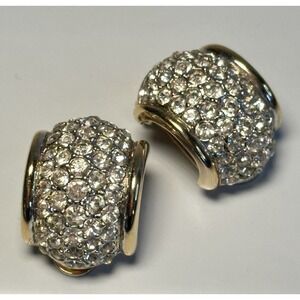 Vintage Joan Rivers Classics Clip On Earring - Pave Crystal Gold Tone